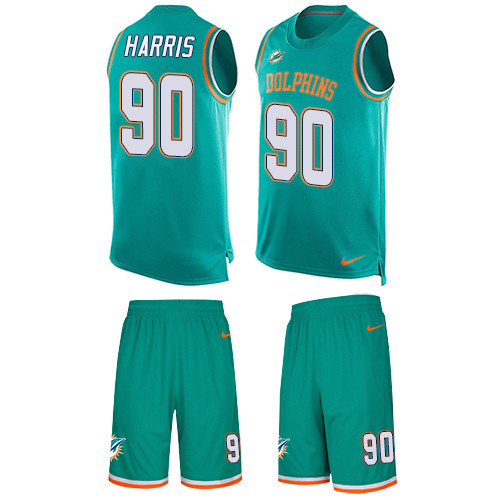Men's Nike Miami Dolphins #90 Charles Harris Limited Aqua Green Tank Top Suit NFL Jersey