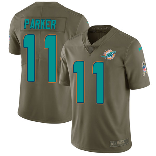 Men's Nike Miami Dolphins #11 DeVante Parker Limited Olive 2017 Salute to Service NFL Jersey