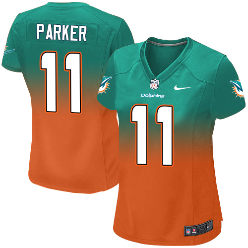 Women's Nike Miami Dolphins #11 DeVante Parker Elite Aqua Green/Orange Fadeaway NFL Jersey
