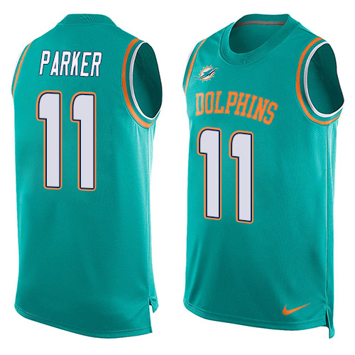 Men's Nike Miami Dolphins #11 DeVante Parker Limited Aqua Green Player Name & Number Tank Top NFL Jersey