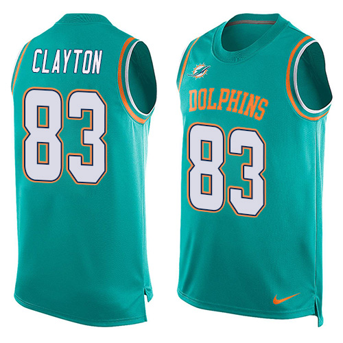 Men's Nike Miami Dolphins #83 Mark Clayton Limited Aqua Green Player Name & Number Tank Top NFL Jersey