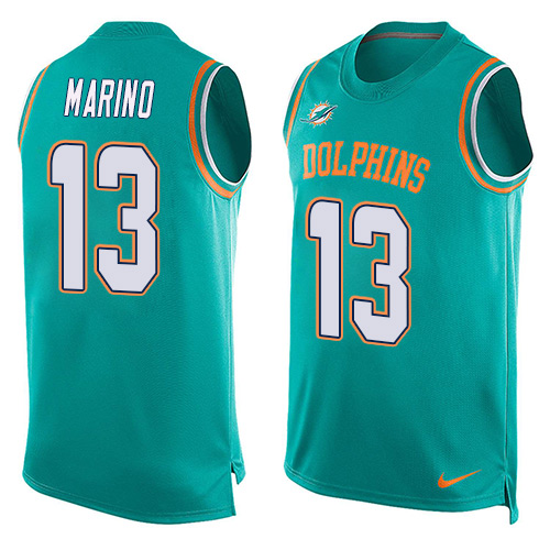 Men's Nike Miami Dolphins #13 Dan Marino Limited Aqua Green Player Name & Number Tank Top NFL Jersey