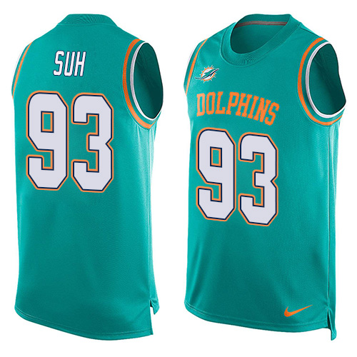 Men's Nike Miami Dolphins #93 Ndamukong Suh Limited Aqua Green Player Name & Number Tank Top NFL Jersey