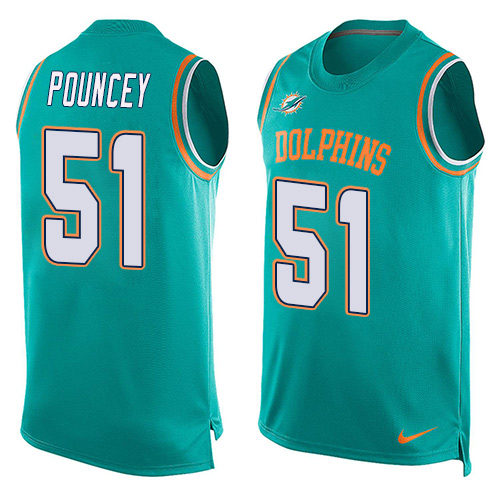Men's Nike Miami Dolphins #51 Mike Pouncey Limited Aqua Green Player Name & Number Tank Top NFL Jersey