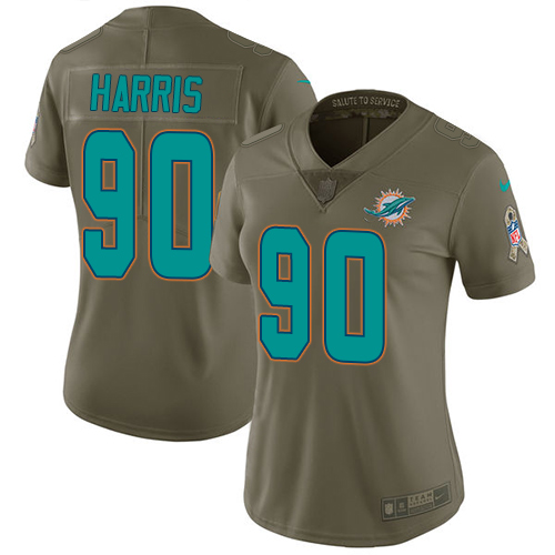 Women's Nike Miami Dolphins #90 Charles Harris Limited Olive 2017 Salute to Service NFL Jersey