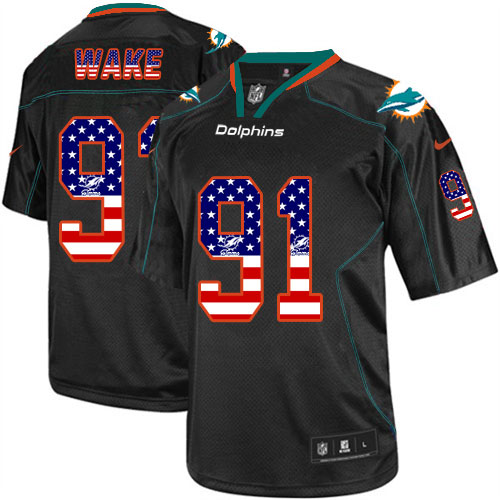 Men's Nike Miami Dolphins #91 Cameron Wake Elite Black USA Flag Fashion NFL Jersey