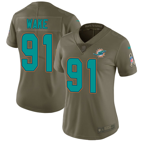 Women's Nike Miami Dolphins #91 Cameron Wake Limited Olive 2017 Salute to Service NFL Jersey