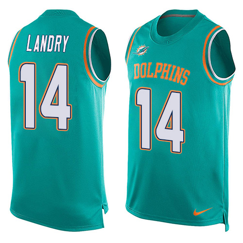 Men's Nike Miami Dolphins #14 Jarvis Landry Limited Aqua Green Player Name & Number Tank Top NFL Jersey