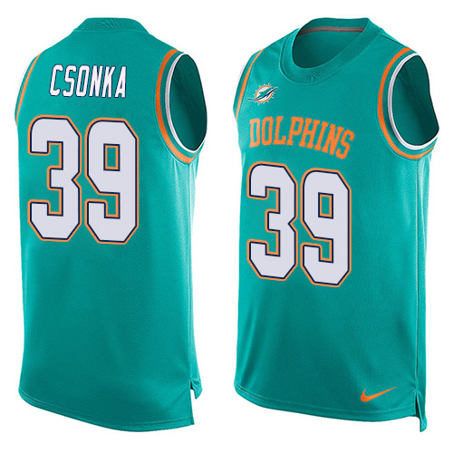 Men's Nike Miami Dolphins #39 Larry Csonka Limited Aqua Green Player Name & Number Tank Top NFL Jersey