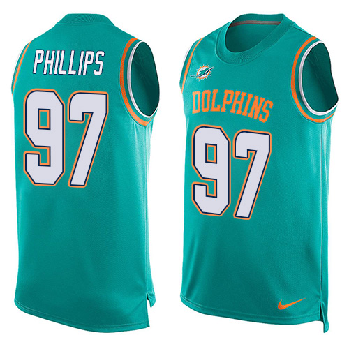 Men's Nike Miami Dolphins #97 Jordan Phillips Limited Aqua Green Player Name & Number Tank Top NFL Jersey