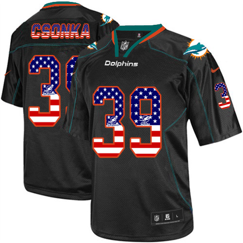 Men's Nike Miami Dolphins #39 Larry Csonka Elite Black USA Flag Fashion NFL Jersey