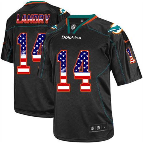 Men's Nike Miami Dolphins #14 Jarvis Landry Elite Black USA Flag Fashion NFL Jersey