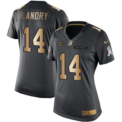 Women's Nike Miami Dolphins #14 Jarvis Landry Limited Black/Gold Salute to Service NFL Jersey