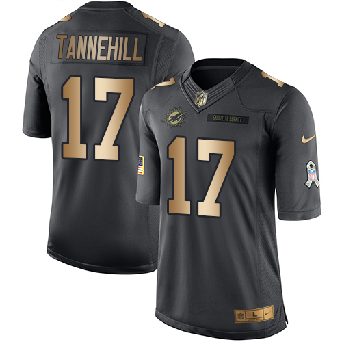 Men's Nike Miami Dolphins #17 Ryan Tannehill Limited Black/Gold Salute to Service NFL Jersey