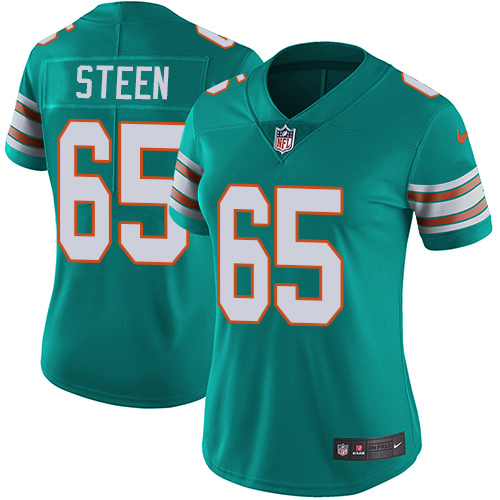 Women's Nike Miami Dolphins #65 Anthony Steen Aqua Green Alternate Vapor Untouchable Limited Player NFL Jersey