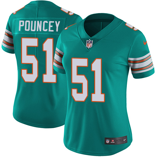 Women's Nike Miami Dolphins #51 Mike Pouncey Aqua Green Alternate Vapor Untouchable Elite Player NFL Jersey