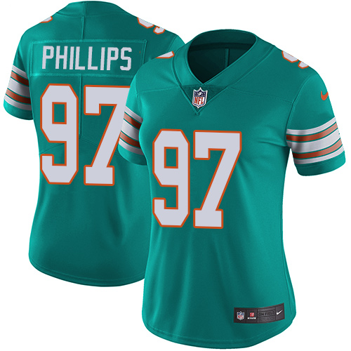 Women's Nike Miami Dolphins #97 Jordan Phillips Aqua Green Alternate Vapor Untouchable Elite Player NFL Jersey