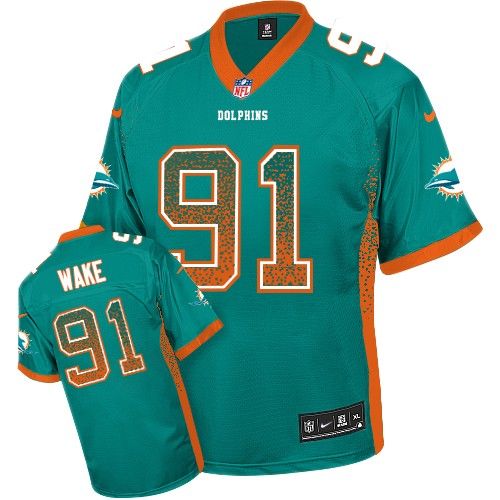 Men's Nike Miami Dolphins #91 Cameron Wake Elite Aqua Green Drift Fashion NFL Jersey