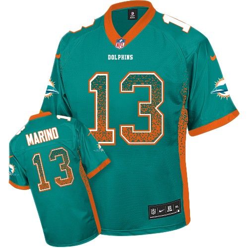 Men's Nike Miami Dolphins #13 Dan Marino Elite Aqua Green Drift Fashion NFL Jersey