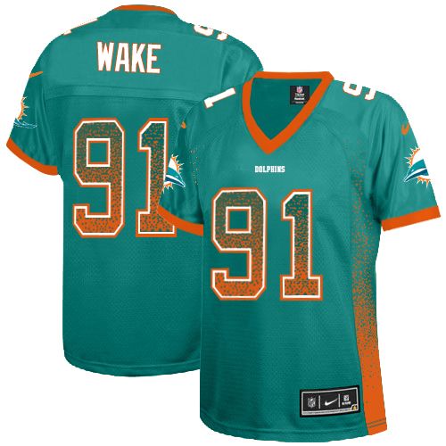 Women's Nike Miami Dolphins #91 Cameron Wake Elite Aqua Green Drift Fashion NFL Jersey