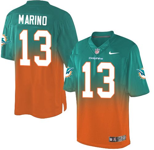 Men's Nike Miami Dolphins #13 Dan Marino Elite Aqua Green/Orange Fadeaway NFL Jersey