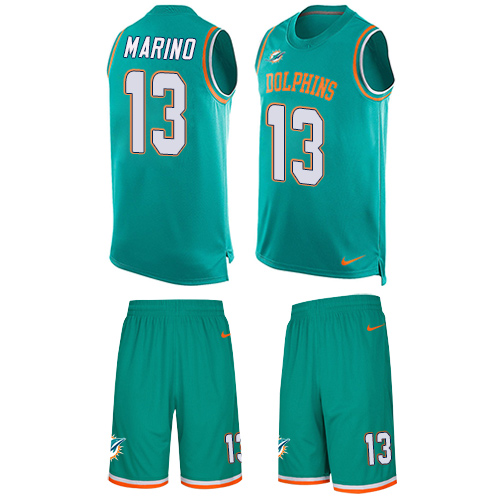 Men's Nike Miami Dolphins #13 Dan Marino Limited Aqua Green Tank Top Suit NFL Jersey