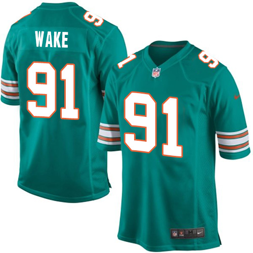 Youth Nike Miami Dolphins #91 Cameron Wake Game Aqua Green Alternate NFL Jersey
