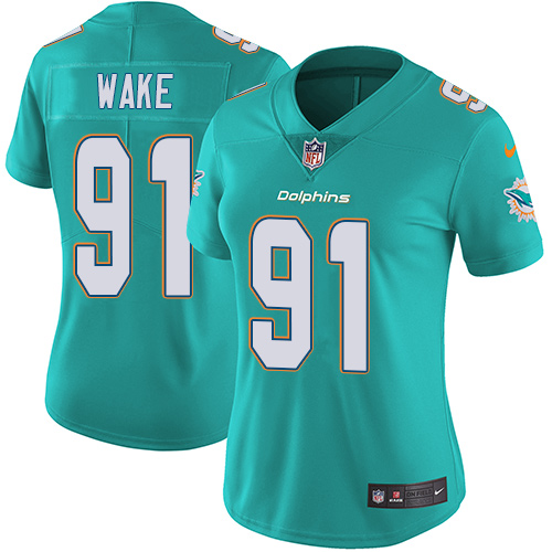 Women's Nike Miami Dolphins #91 Cameron Wake Aqua Green Team Color Vapor Untouchable Elite Player NFL Jersey