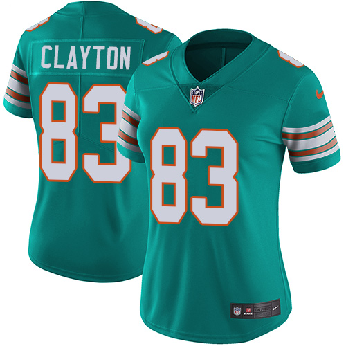 Women's Nike Miami Dolphins #83 Mark Clayton Aqua Green Alternate Vapor Untouchable Elite Player NFL Jersey