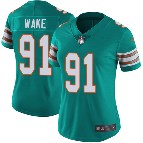 Women's Nike Miami Dolphins #91 Cameron Wake Aqua Green Alternate Vapor Untouchable Elite Player NFL Jersey