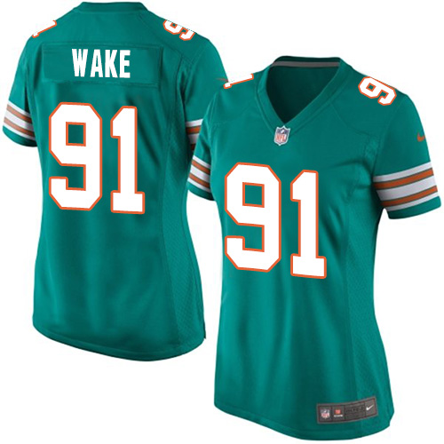 Women's Nike Miami Dolphins #91 Cameron Wake Game Aqua Green Alternate NFL Jersey