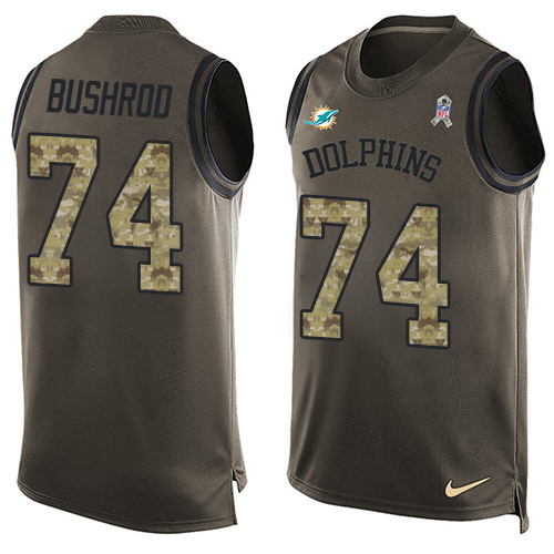 Men's Nike Miami Dolphins #74 Jermon Bushrod Limited Green Salute to Service Tank Top NFL Jersey