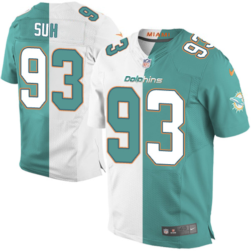 Men's Nike Miami Dolphins #93 Ndamukong Suh Elite Aqua Green/White Split Fashion NFL Jersey
