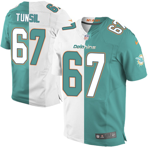 Men's Nike Miami Dolphins #67 Laremy Tunsil Elite Aqua Green/White Split Fashion NFL Jersey