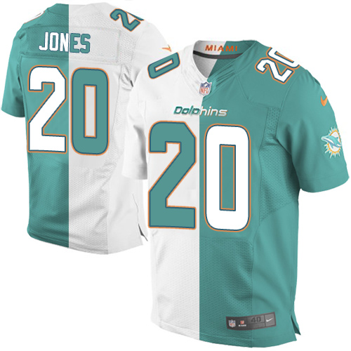 Men's Nike Miami Dolphins #20 Reshad Jones Elite Aqua Green/White Split Fashion NFL Jersey