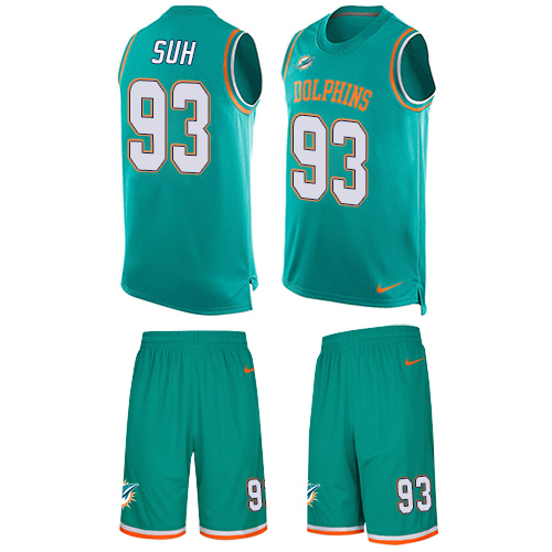Men's Nike Miami Dolphins #93 Ndamukong Suh Limited Aqua Green Tank Top Suit NFL Jersey