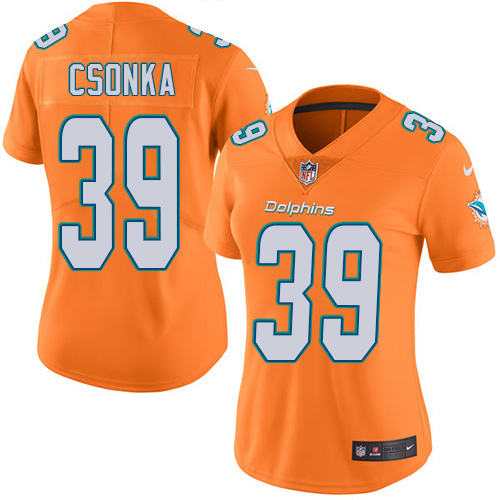 Women's Nike Miami Dolphins #39 Larry Csonka Limited Orange Rush Vapor Untouchable NFL Jersey
