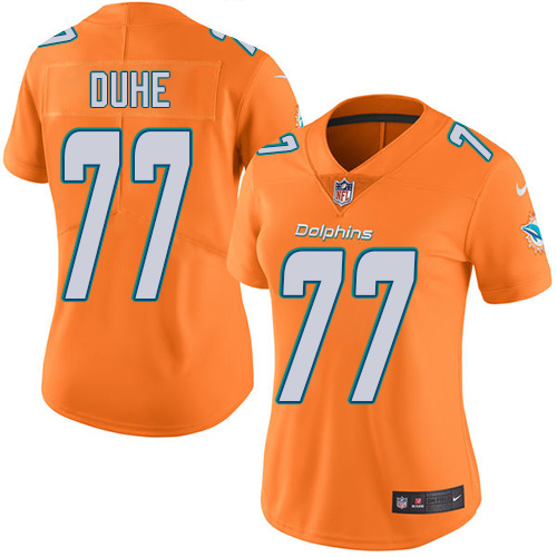 Women's Nike Miami Dolphins #77 Adam Joseph Duhe Limited Orange Rush Vapor Untouchable NFL Jersey