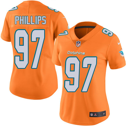 Women's Nike Miami Dolphins #97 Jordan Phillips Limited Orange Rush Vapor Untouchable NFL Jersey