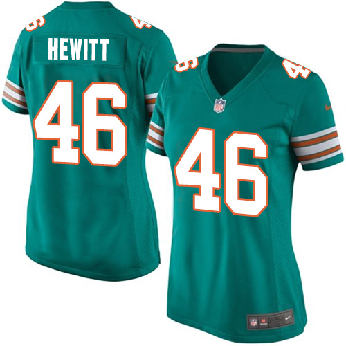 Women's Nike Miami Dolphins #46 Neville Hewitt Game Aqua Green Alternate NFL Jersey
