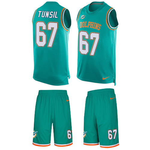 Men's Nike Miami Dolphins #67 Laremy Tunsil Limited Aqua Green Tank Top Suit NFL Jersey