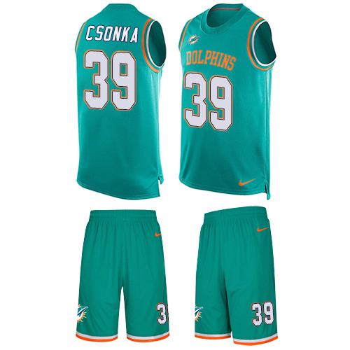 Men's Nike Miami Dolphins #39 Larry Csonka Limited Aqua Green Tank Top Suit NFL Jersey