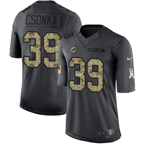 Men's Nike Miami Dolphins #39 Larry Csonka Limited Black 2016 Salute to Service NFL Jersey