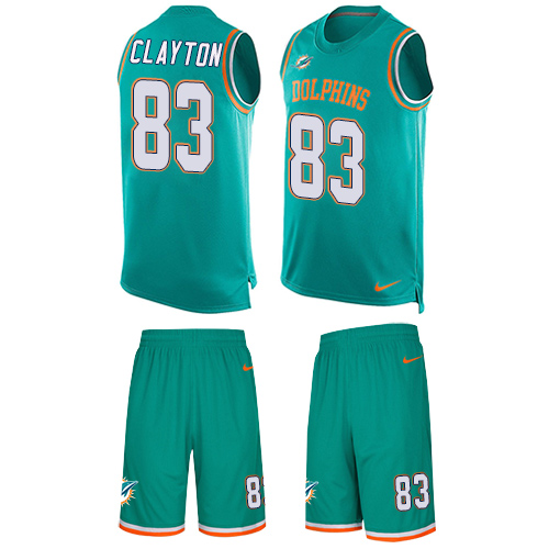 Men's Nike Miami Dolphins #83 Mark Clayton Limited Aqua Green Tank Top Suit NFL Jersey