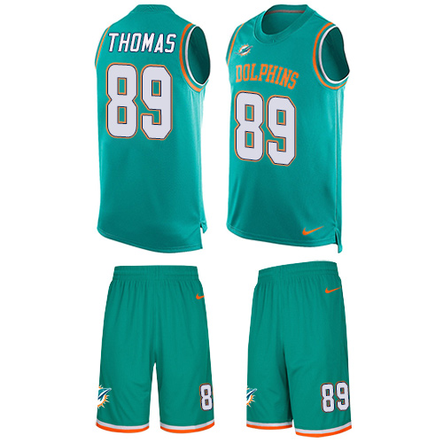 Men's Nike Miami Dolphins #89 Julius Thomas Limited Aqua Green Tank Top Suit NFL Jersey