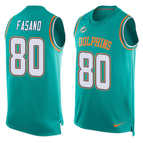 Men's Nike Miami Dolphins #80 Anthony Fasano Limited Aqua Green Player Name & Number Tank Top NFL Jersey
