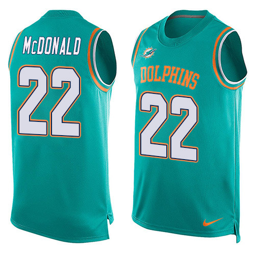 Men's Nike Miami Dolphins #22 T.J. McDonald Limited Aqua Green Player Name & Number Tank Top NFL Jersey