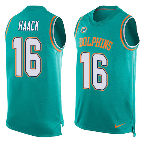 Men's Nike Miami Dolphins #16 Matt Haack Limited Aqua Green Player Name & Number Tank Top NFL Jersey