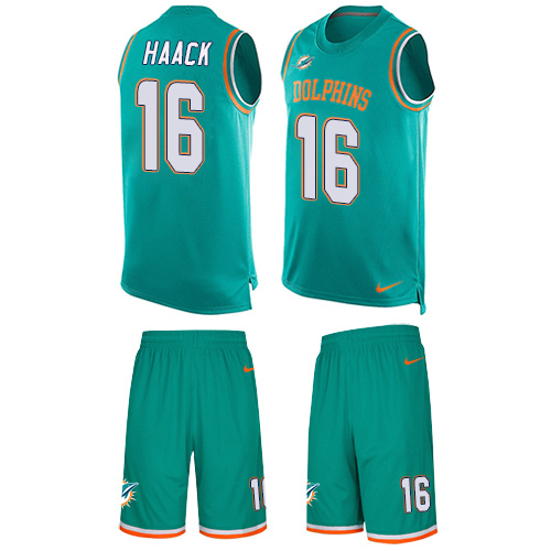 Men's Nike Miami Dolphins #16 Matt Haack Limited Aqua Green Tank Top Suit NFL Jersey