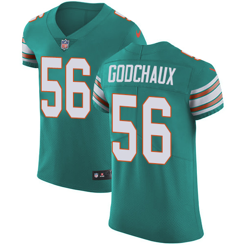 Men's Nike Miami Dolphins #56 Davon Godchaux Elite Aqua Green Alternate NFL Jersey